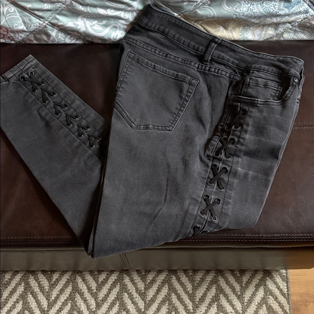 Lane Bryant Black Skinny Jeans with Lace-Up Detail